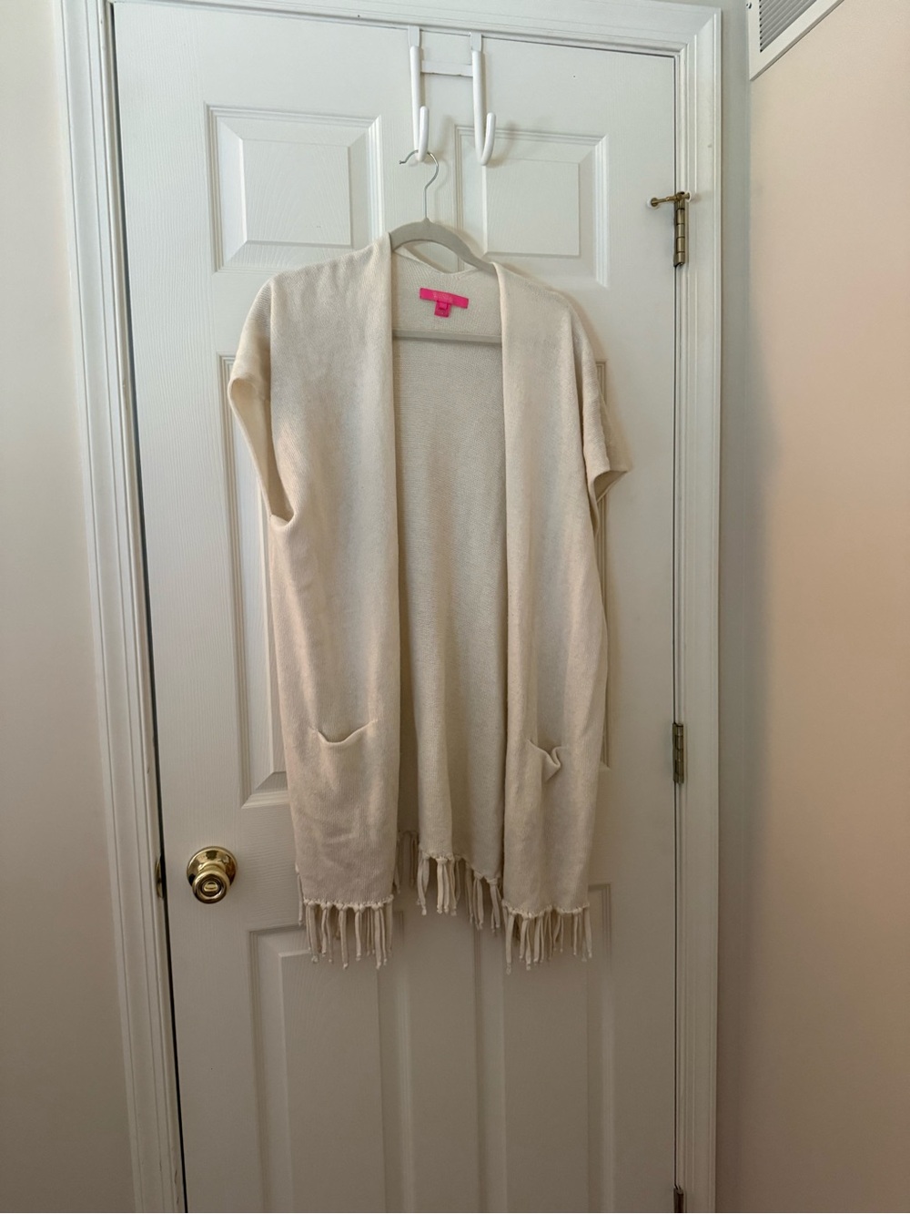 Lilly Pulitzer Cream Open-Front Fringe Sweater